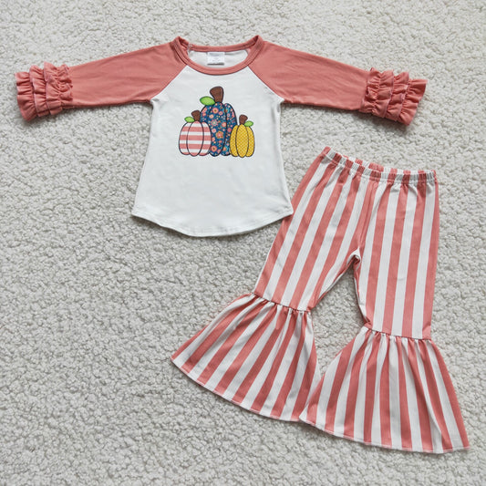SALES  NEW   Fall pink pumpkin floral outfits sets