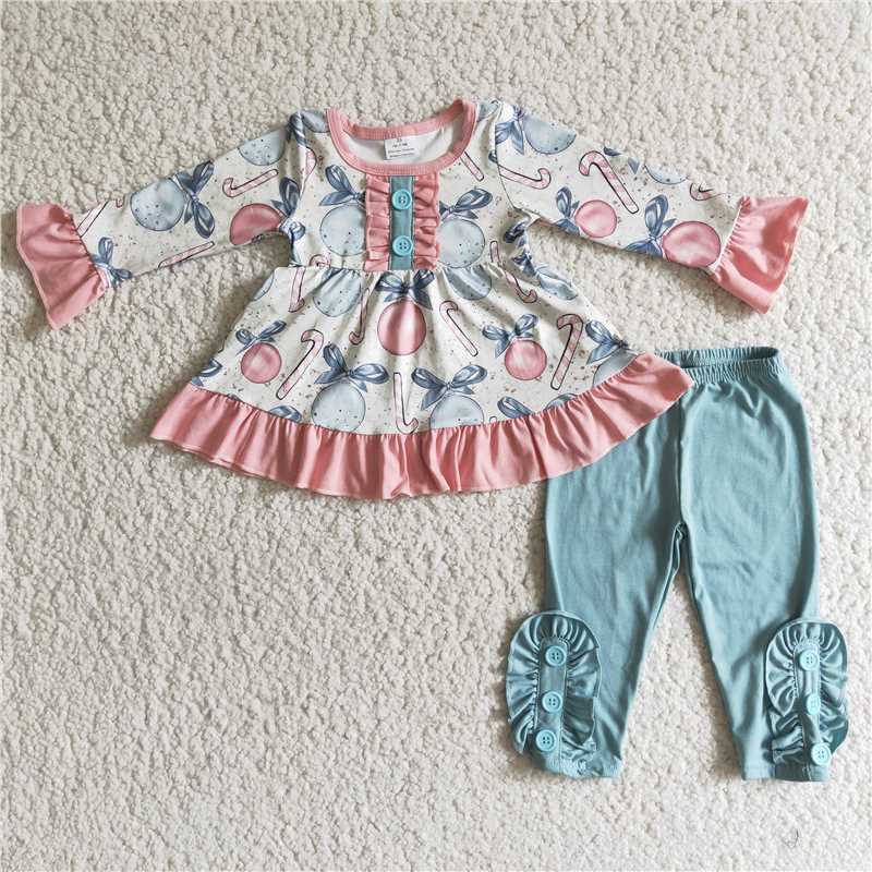 SALES  NEW Pink Christmas Ball Legging Sets for Women Cozy Festive Print Trousers for Holiday Wear