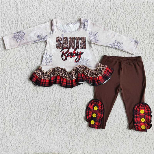 SALES  NEW Santa Baby Ruffle Pants Sets - Holiday Outfit for girl with Bell Bottoms And Matching Top