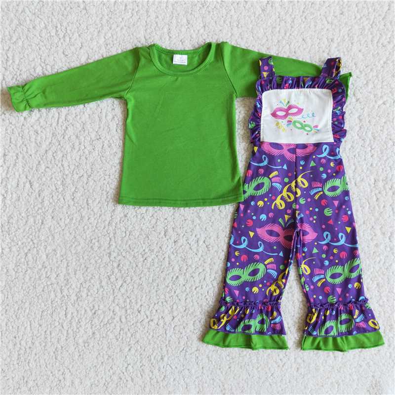 RTS NO MOQ Sibling baby boy girl clothes Lace jumpsuit + solid color long-sleeved top two-piece set: character print & mask