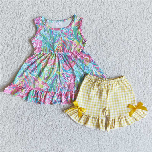 SALES  NEW Baby girls floral sleeve tunic ruffle shorts sets