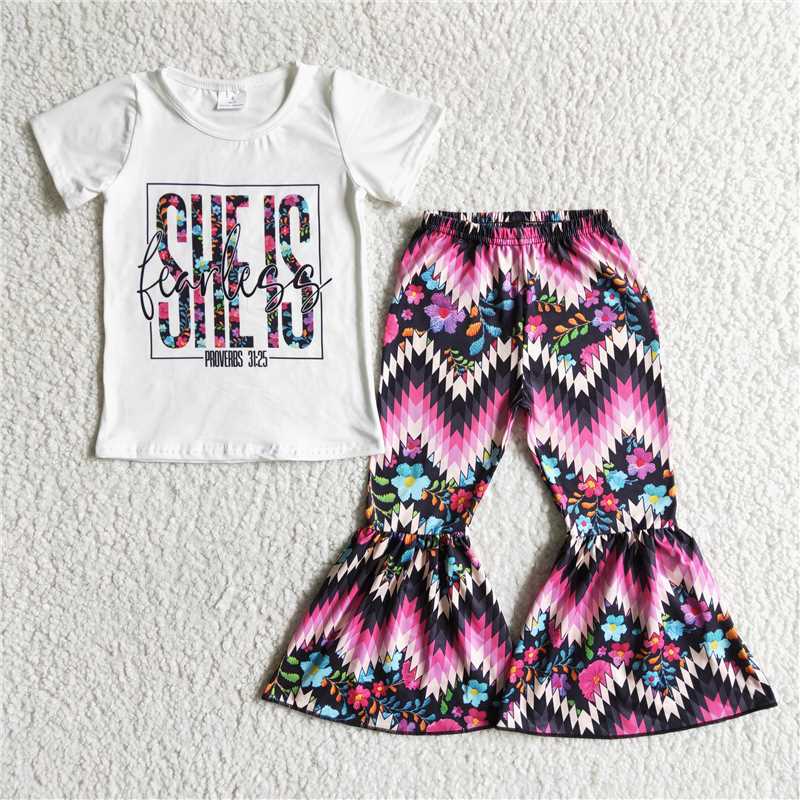 SALES NEW Baby Girls Western Top Rose Red Bell Pants Clothing Sets Infant Outfit Set