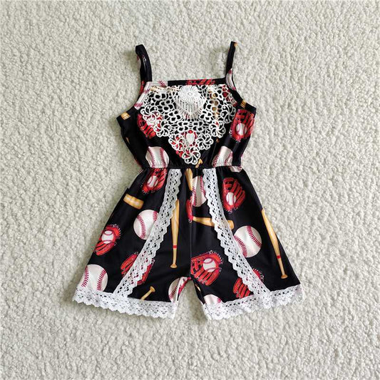 SALES NEW Baby Girls Summer Baseball Lace Camisole Jumpsuits Rompers Short Sleeve Outfit for Little Girls