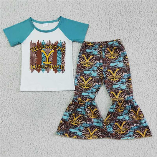 SALES NEW Baby Girls Green Short Sleeve Bell Pants Clothing Set Infant Outfit Set Comfortable Soft Material