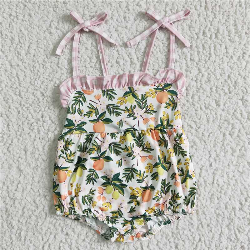 RTS NO MOQ  SR0030 Girls Lemon Fruit Pink Lace Suspender Bodysuit