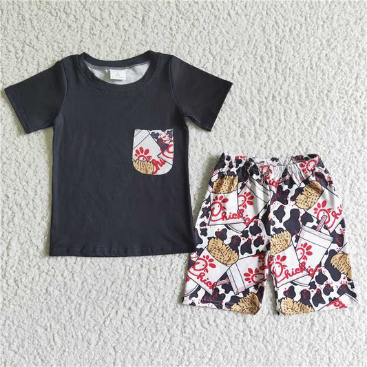 BSSO0079 Boys chick fil a pocket short sleeve shorts set