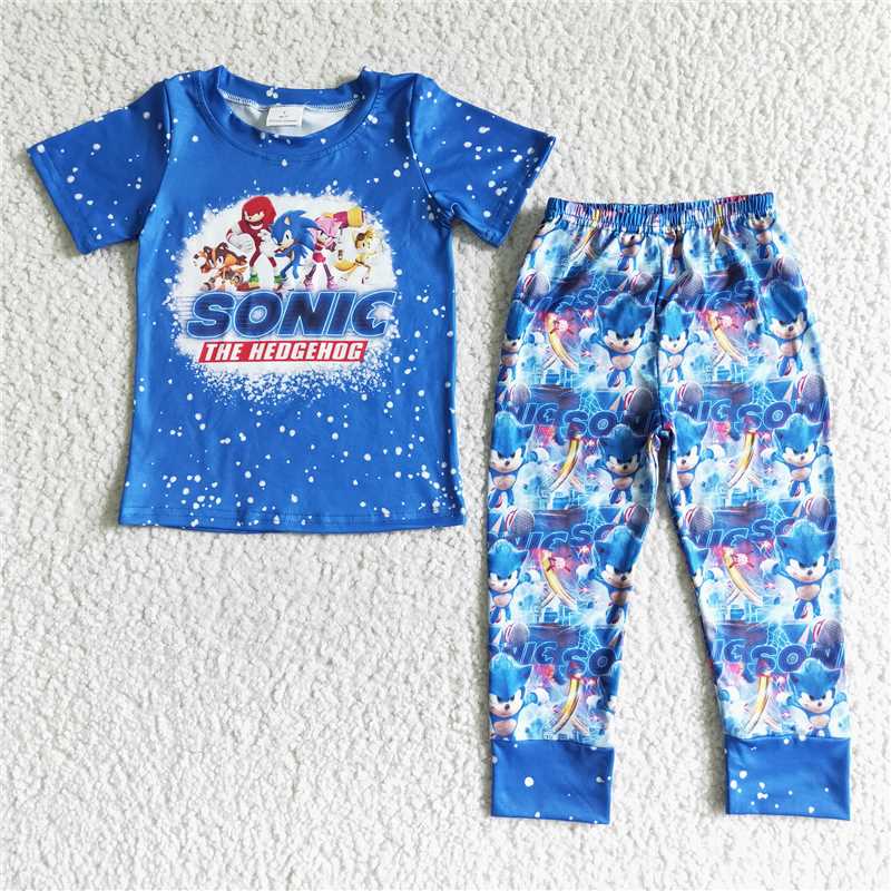 RTS NO MOQ baby boys clothes blue short sleeve pants sets blanket top