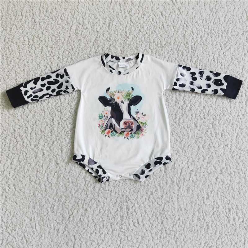 SALES  NEW Baby girls cow leopard long sleeve rompers