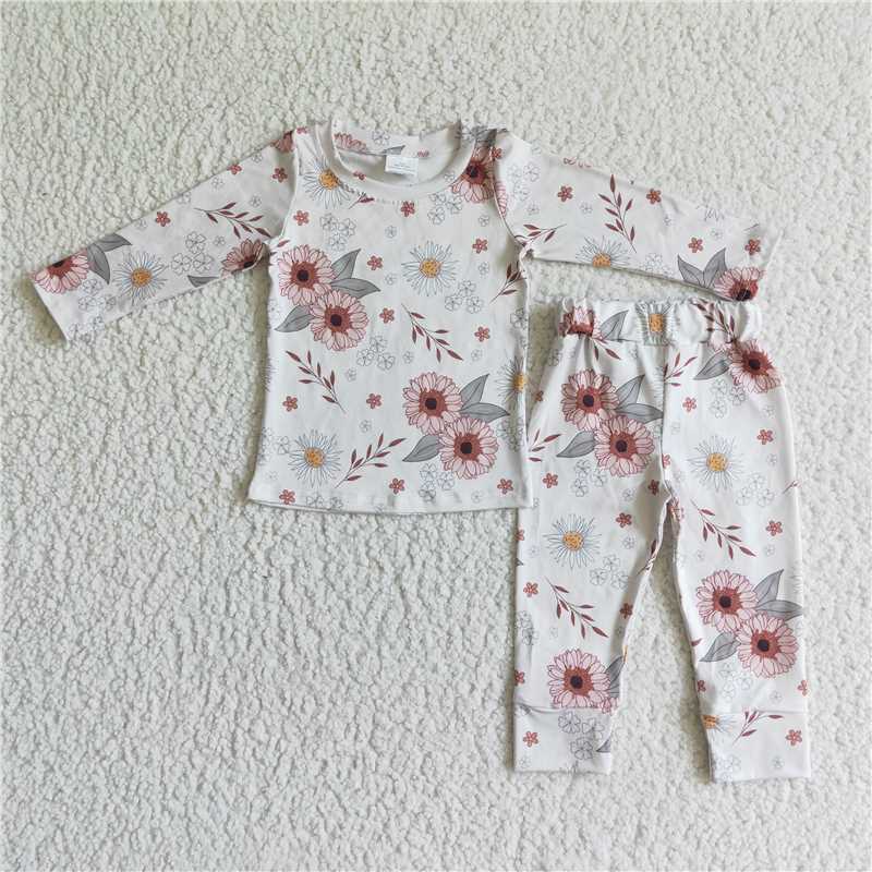 SALES  NEW Baby Girls Pink Flower Pajamas Set Fall Clothing Outfit Toddler Kids Sleepwear Comfortable Soft Fabric Baby Clothes Set