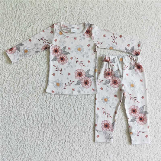 SALES  NEW Baby Girls Pink Flower Pajamas Set Fall Clothing Outfit Toddler Kids Sleepwear Comfortable Soft Fabric Baby Clothes Set