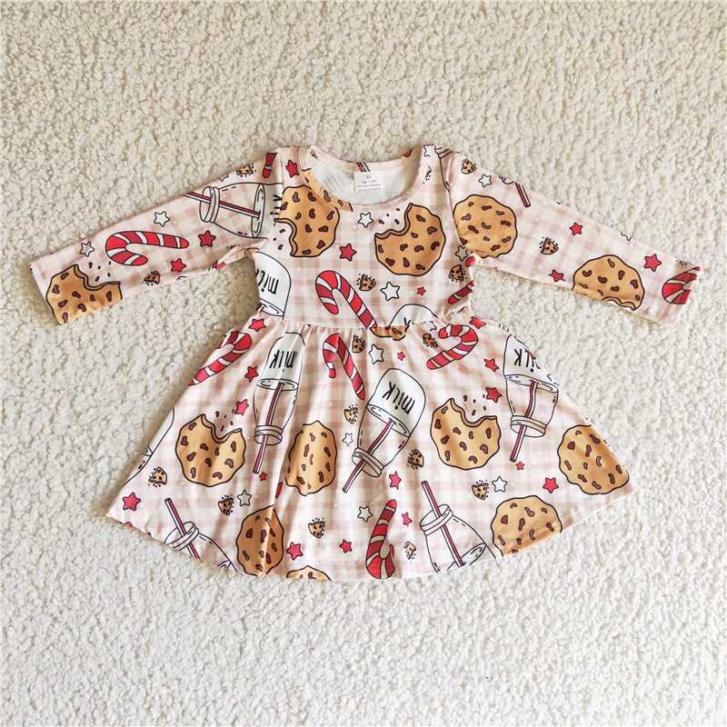 SALES  NEW Baby Girls Pink Cookie Christmas Twirl Knee-Length Dress Cute Infant Girl's Fashion Holiday Outfit