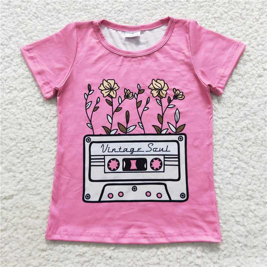 SALES NEW Baby Girls Pink Short Sleeve Tee Shirts Tops Tapes Print Comfortable Cotton Casual Outfit for Little Ones