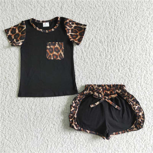 C4-12 SALES  NEW Children leopard black sports shorts sets