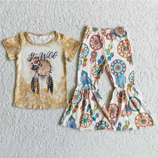 SALES NEW Baby Girls Earth Tone Floral Top And Bell Bottom Pants Set Cute Outfit for Infants