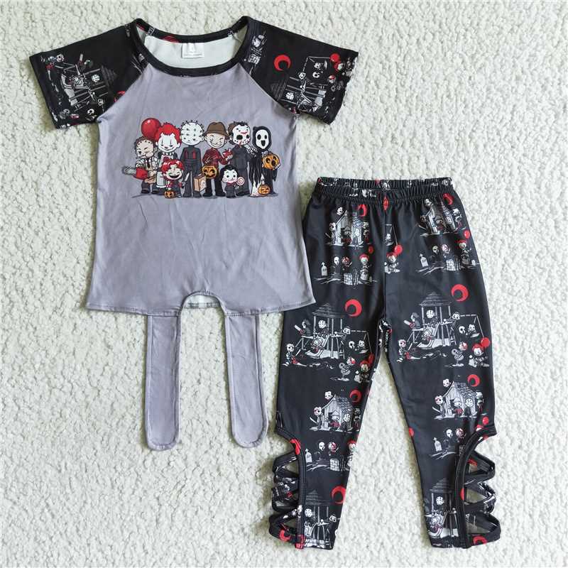 SALES NEW Baby Girls' Halloween Themed Balloon Tie Shirt And Cross Legging Clothing Set for Infants Toddler Girls' Outfit
