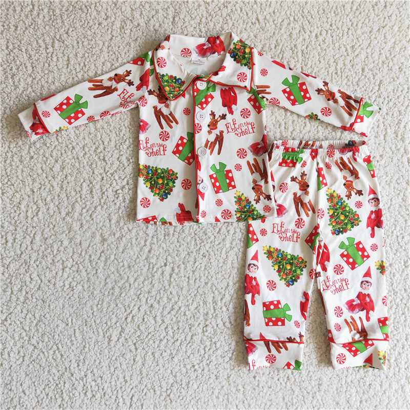 RTS NO MOQ GLP1866 GLP1843 6 C8-38 6 B4-39 Christmas Long Sleeve Long Pants Pajama Set: Button & Pullover
