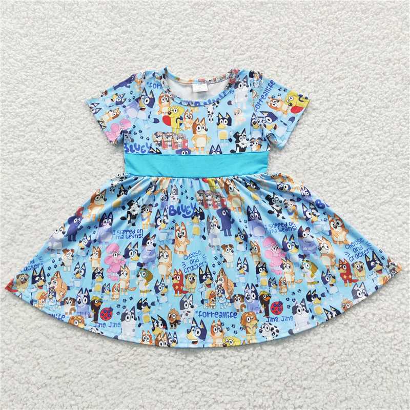 Cute Clothes B7-4 Baby Girls Blue knee length dresses