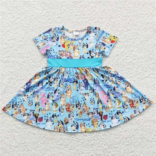 Cute Clothes B7-4 Baby Girls Blue knee length dresses