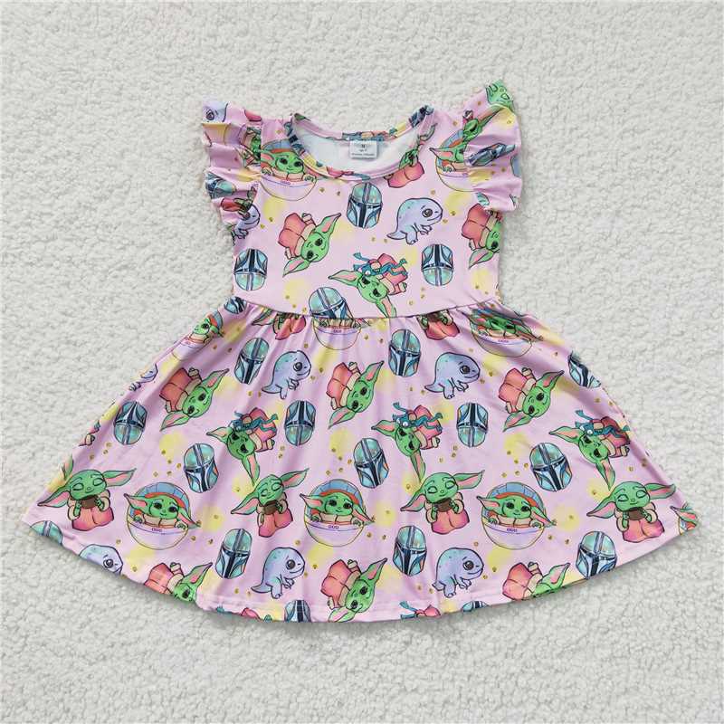 Cute Clothes B14-10 Baby girls summer Pink flutter sleeve knee-length dress