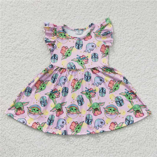 Cute Clothes B14-10 Baby girls summer Pink flutter sleeve knee-length dress