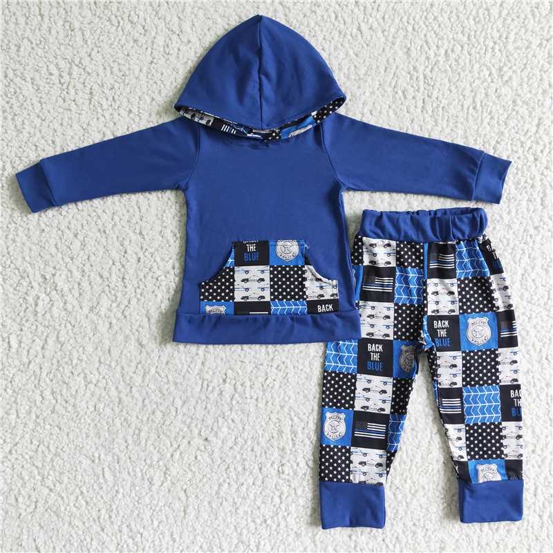 SALES  NEW  Kids boys Flag blue color hooded pants clothes sets