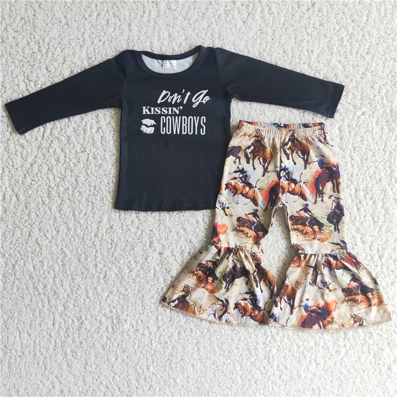 SALES NEW Baby Don't Kiss Cowgirls Horse Bell-Bottoms Set - Cute And Comfortable Baby Outfit for Little Cowgirls