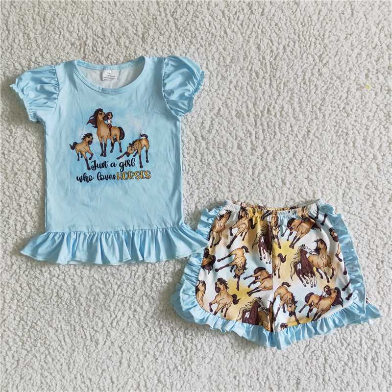 SALES  NEW Baby girls summer horse ruffle shorts boutique outfits clothing sets