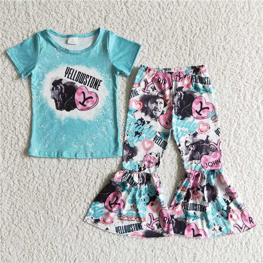 SALES NEW Baby Girls Blue Band Top And Bell Pants Set Infant Outfit for Girls Comfortable Cotton Clothing Set for Babies