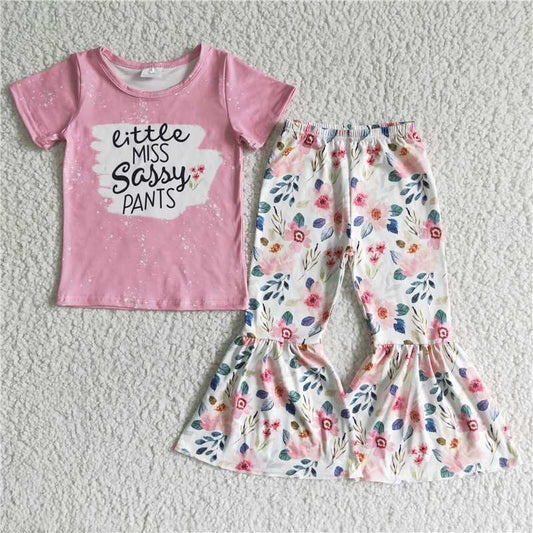 SALES NEW Baby Girls Fashion Pink Short Sleeve Bell Pants Clothing Set Cute Outfit for Infants