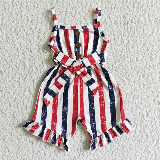 SALES NEW Baby Girls 4th of July Stripe Jumpsuit Summer Casual Cotton Romper Outfit for Infants