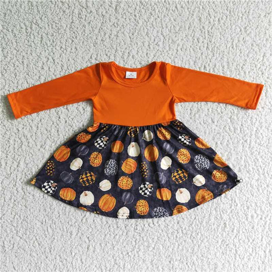 SALES  NEW Baby Girls Pumpkin Orange Long Sleeve Dress Cute Infant Girl's Clothing Autumn Outfit