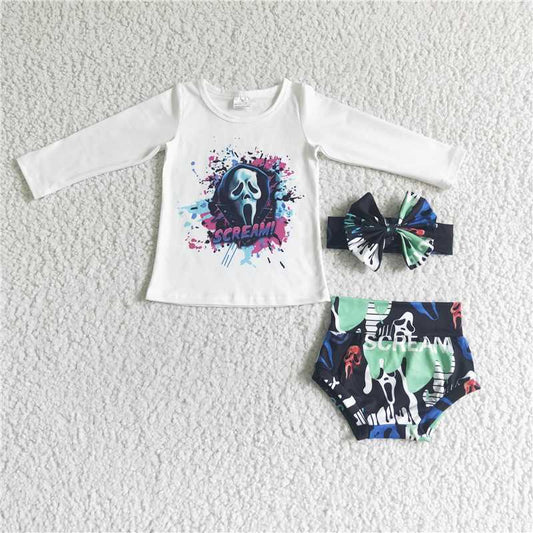 SALES  NEW  Sibling Baby Girls Halloween Long Sleeves Ghost Gifts Cactus Top Ruffle Bummie Sets