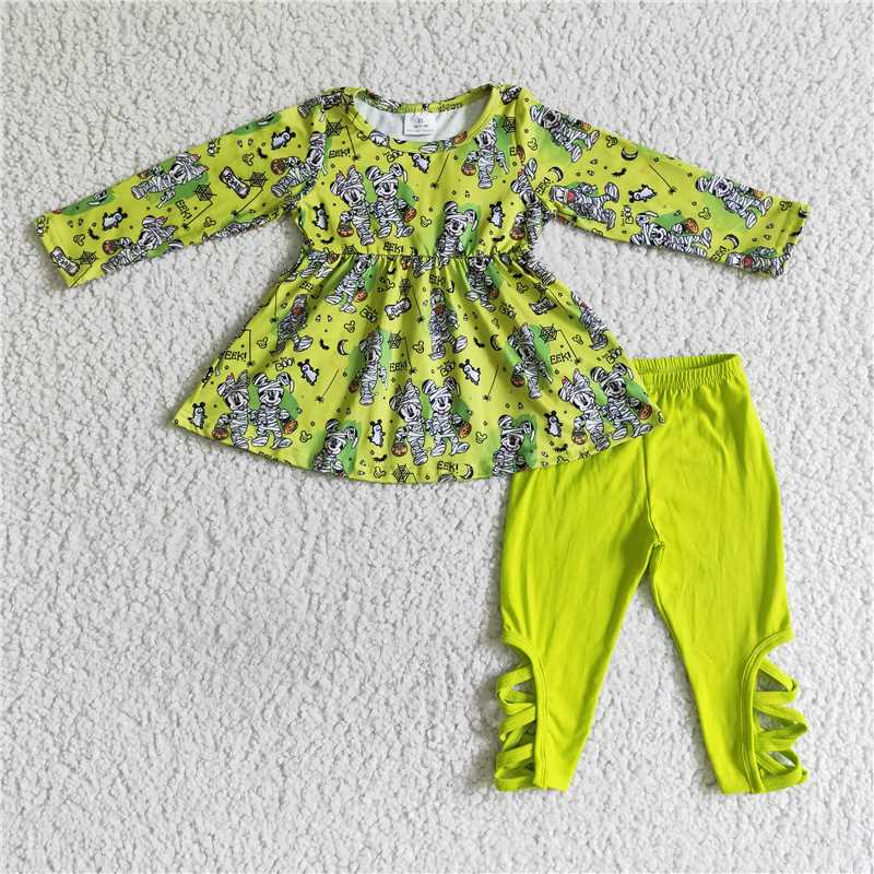 SALES  NEW Baby Girls Green Halloween Holiday Legging Outfit Set Cute Baby Girl Costume Clothing Set for Special Occasions