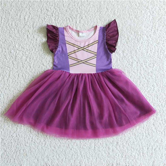 SALES NEW Baby Girls' Halloween Witch Tutu Dress Kids' Costume Cute Fairy Tale Theme Lilac Mesh Flutter Sleeves for Little Girls