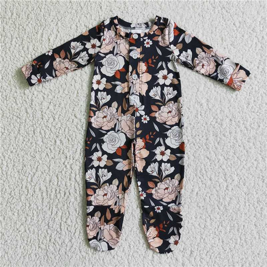 SALES  NEW Baby girls black floral long sleeve buttons rompers