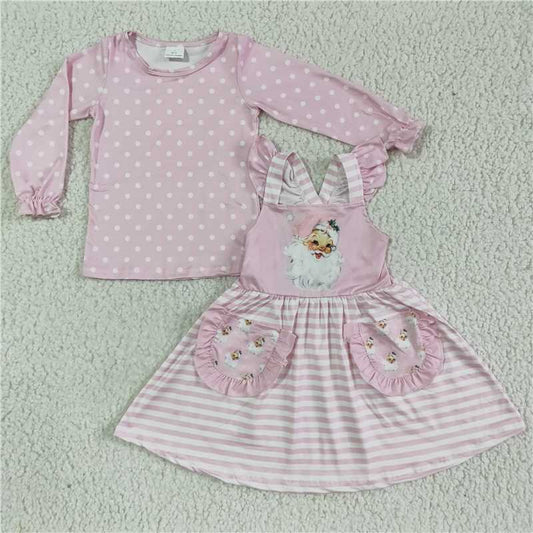 GLD0087 Santa Claus Pink Long Sleeve Suspender Dress Suit