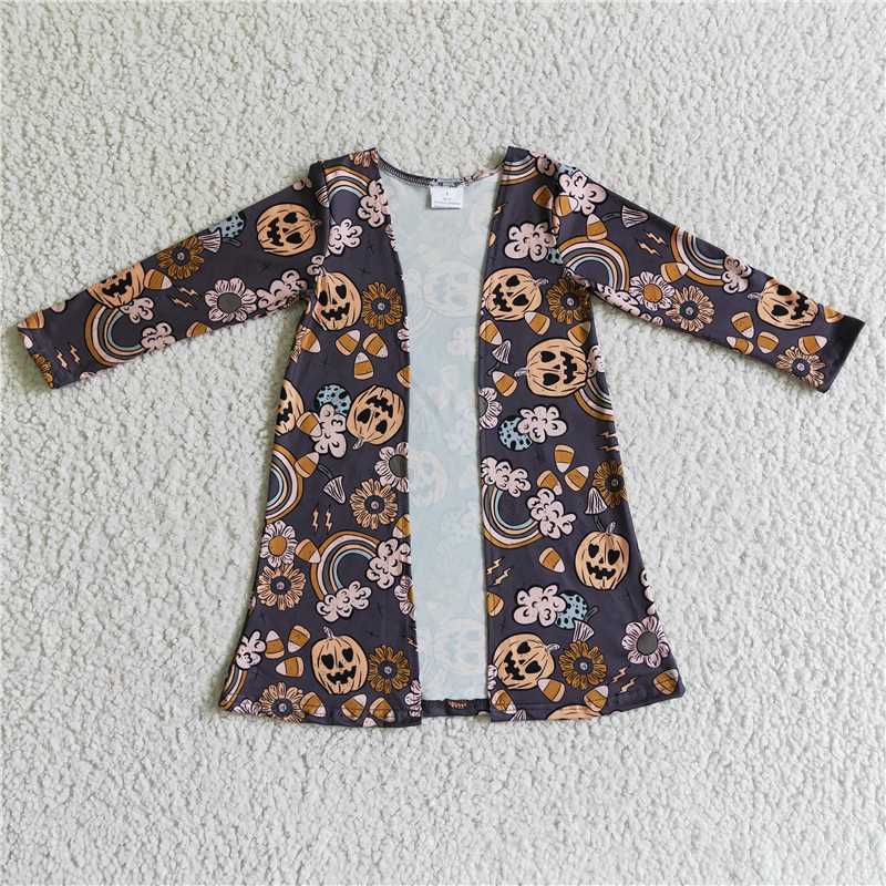 RTS NO MOQ GT0042 Girls' long-sleeved cardigan with ghost flower and bat pattern