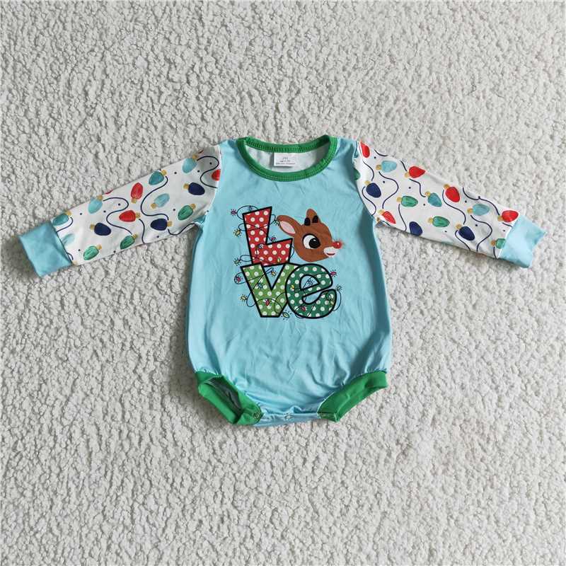 SALES  NEW  Baby girls Christmas love deer long sleeve rompers