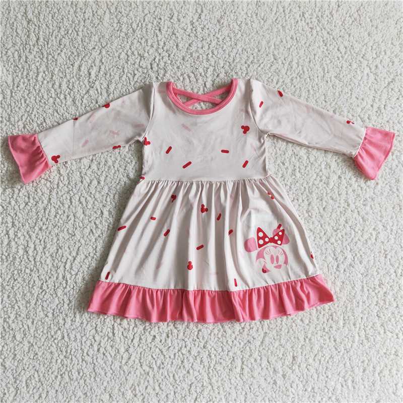SALES  NEW Baby Girls Cartoon Long Sleeve Dresses Pink Cute Children's Clothing for Girls Kids' Fashion Outfits for Spring/Autumn