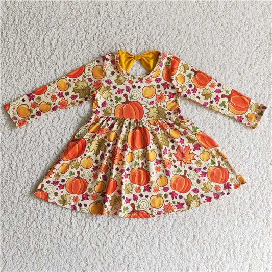 SALES  NEW Sibling Baby Girls Long Sleeves Pumpkins Floral Print Autumn Dresses Toddler Girls Outfits Fall Fashion for Kids