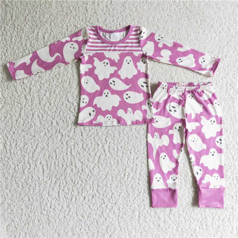 SALES  NEW Baby Girls Halloween Pink Ghost Pajamas Set Cute Toddler Sleepwear Comfortable Soft Fabric Costume for Halloween Party