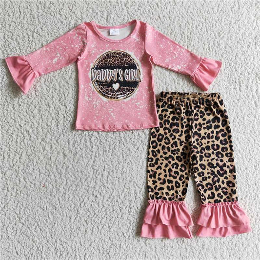 SALES  NEW Baby Girls Pink Leopard Print Top with Bell-Bottoms Pants Set Cute And Fashionable Outfit for Infants