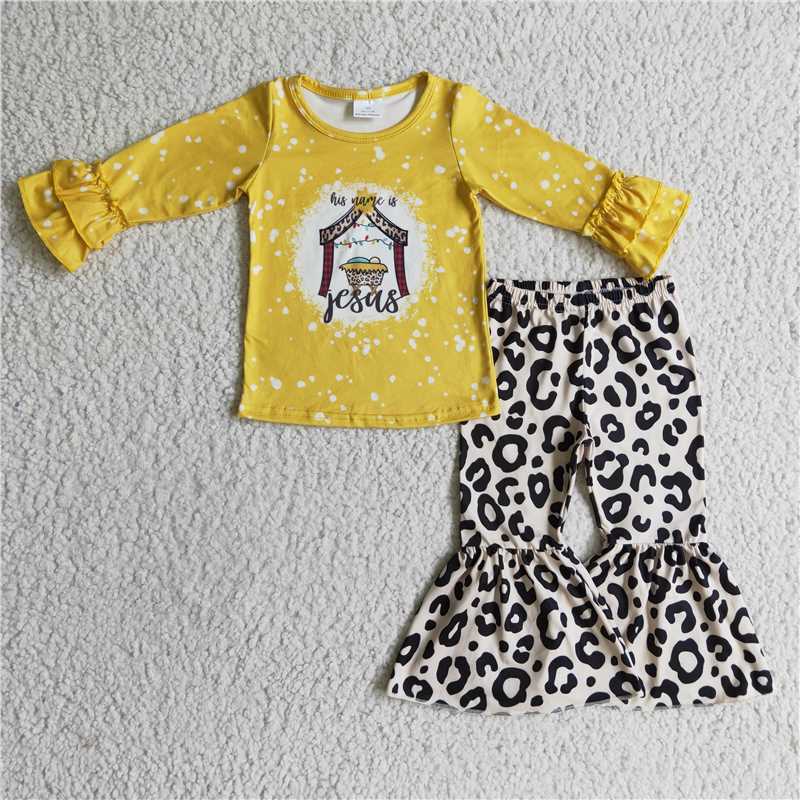 SALES  NEW Baby Girls Christmas Leopard Bell Pants Set Cute Outfit for Little Girls Holiday Party Wear