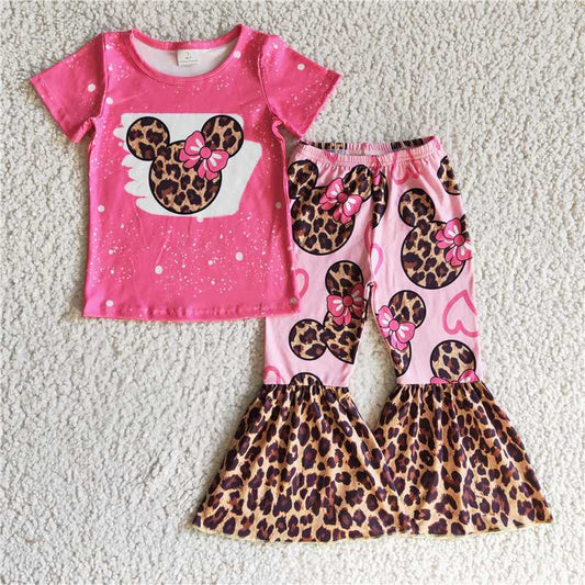 SALES NEW Baby Girls Pink Short Sleeve Leopard Pants Outfit Set Cute Casual Clothing Combo for Infants