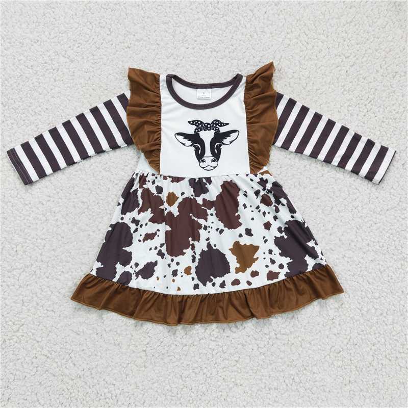 SALES  NEW Baby Girls Western Cow Print Knee-Length Dresses Children's Casual Fashion Clothing for Girls