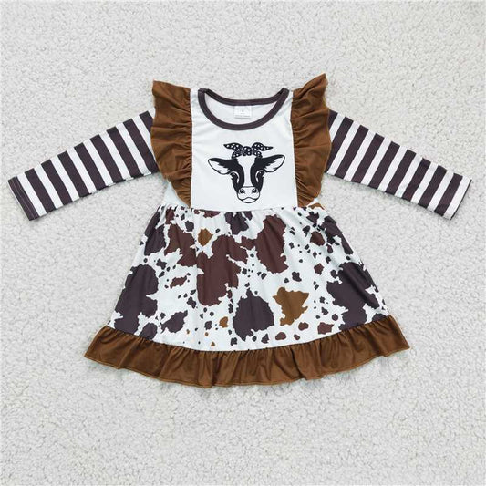 SALES  NEW Baby Girls Western Cow Print Knee-Length Dresses Children's Casual Fashion Clothing for Girls