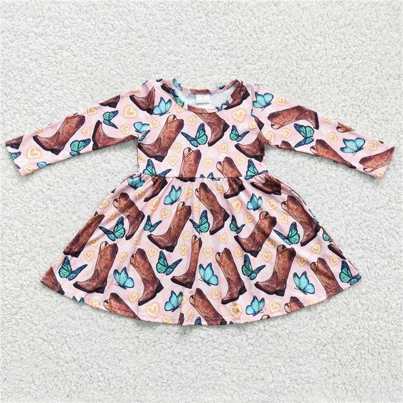 SALES  NEW Baby Girls Knee-Length Butterfly Dress Boot Set Cute Children's Clothing Toddler Girls Outfit