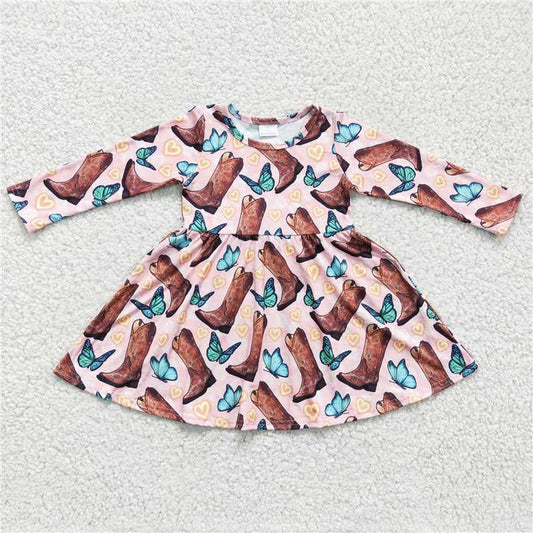 SALES  NEW Baby Girls Knee-Length Butterfly Dress Boot Set Cute Children's Clothing Toddler Girls Outfit