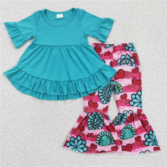 SALES NEW Valentine's Day Baby Girls Turquoise Outfit Set Cute Pants And Clothes Ensemble for Infants