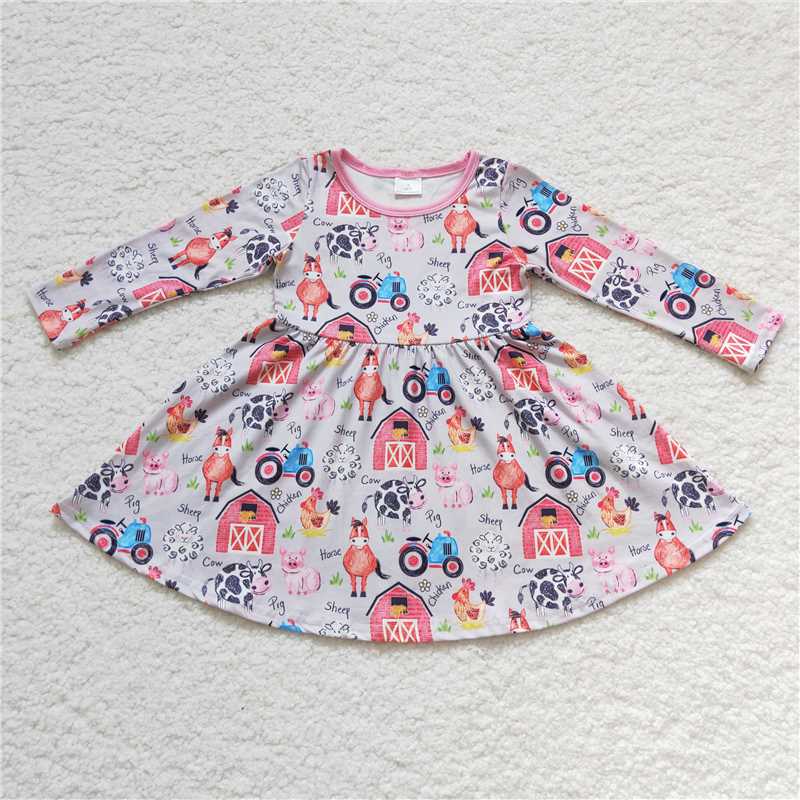 SALES  NEW Baby Girls Farm Long Sleeve Twirl Dress Cute Country Style Infant Clothing for Girls